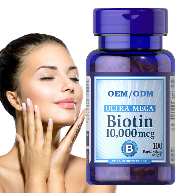 OEM 피부 관리 비오틴 비타민 검미 머리카락 피부와 손톱 재 성장 10000 Mcg 연질 젤 100은 계산합니다