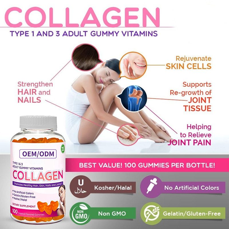 ODM 콜라겐 검미 2500mcg 비오틴은 머리카락 피부와 손톱 모발 성장을 위해 비타민 Ｅ Ｃ를 아연도금합니다