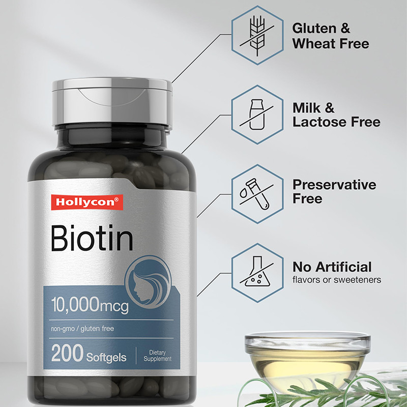 머리카락 건강용 바이오틴 보충제 10,000mcg 건강용 바이오틴 소프트젤 머리와 손톱
