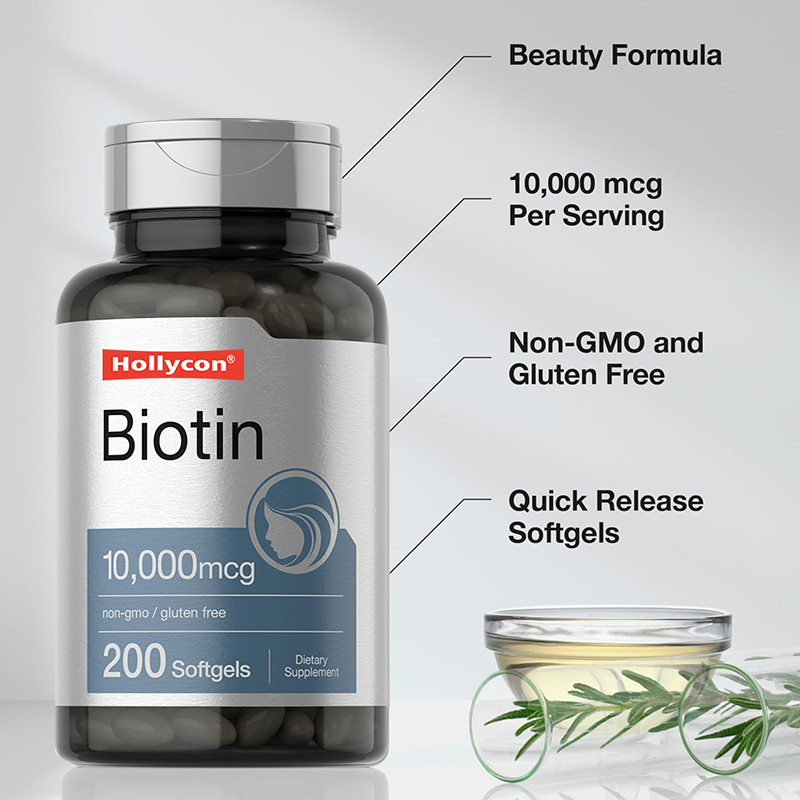 머리카락 건강용 바이오틴 보충제 10,000mcg 건강용 바이오틴 소프트젤 머리와 손톱