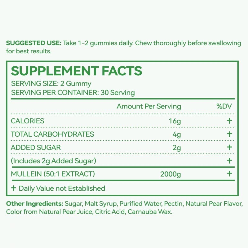 Premium Mullein Leaf Extract for Lungs, 2000mg Mullein Gummies for Lungs Detox, Respiratory Digestive Immune Support