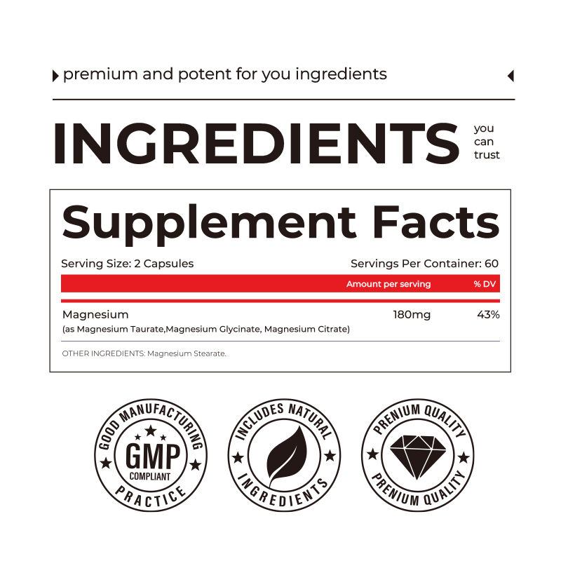 마그네슘 콤플렉스 캡슐 개인 라벨 성인의 기분 지원 보충제 영양소 흡수를 향상