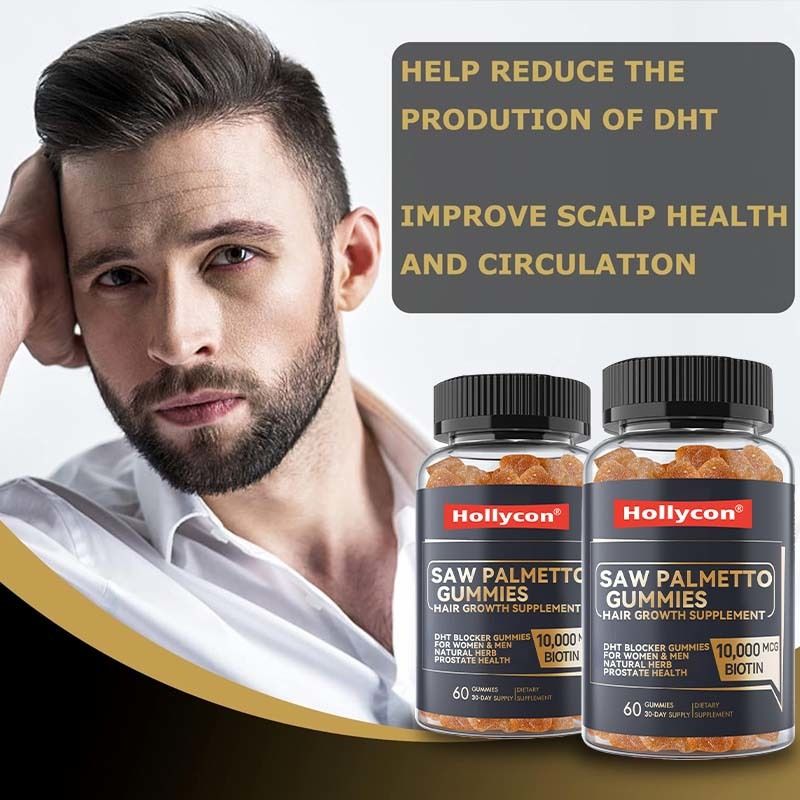 여성 및 남성용 공장 헤어 성장 보충제 DHT 차단제 젤리 호르몬 균형 지원 전립선 건강 쏘팔메토 젤리