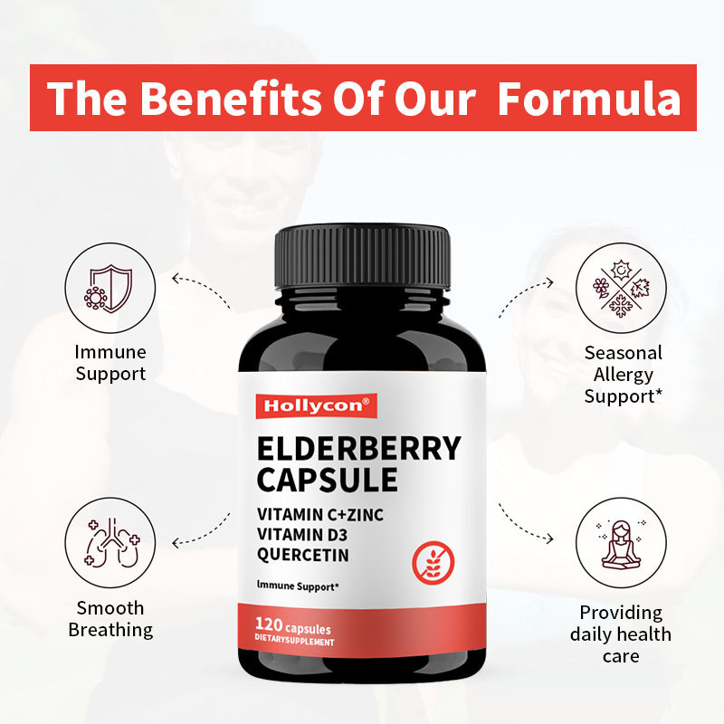 OEM 엘더베리 비타민 C와 아연 120 캡슐 면역 지원 허브 보충제 자연 면역 강화제 엘더베리 캡슐