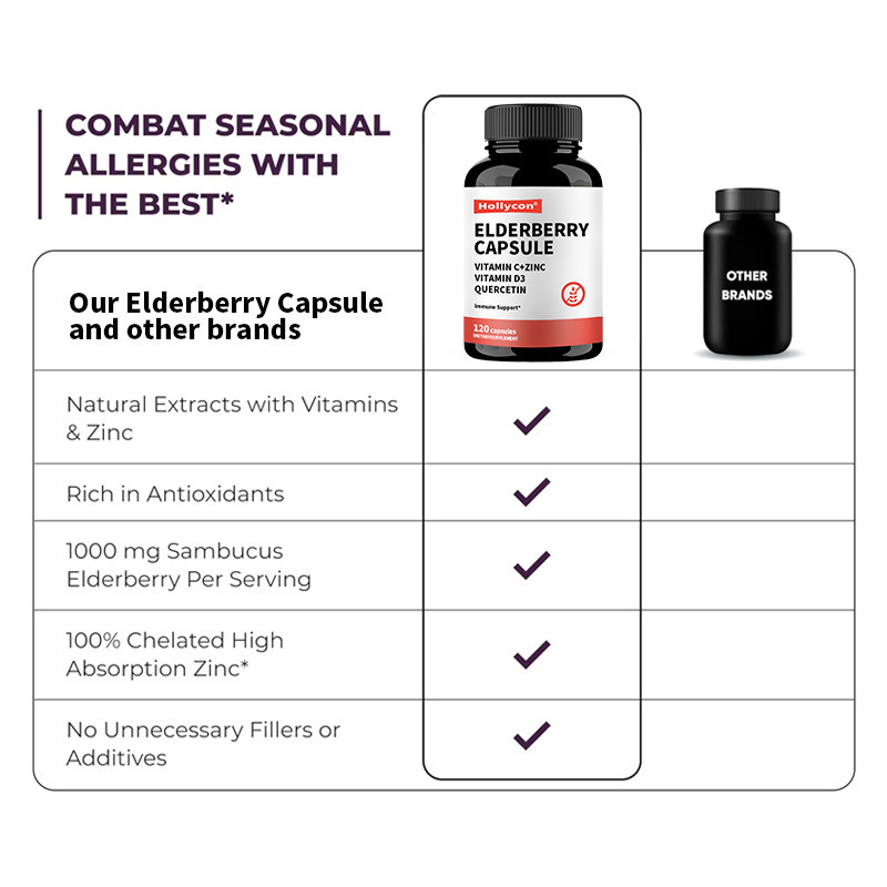 OEM 엘더베리 비타민 C와 아연 120 캡슐 면역 지원 허브 보충제 자연 면역 강화제 엘더베리 캡슐