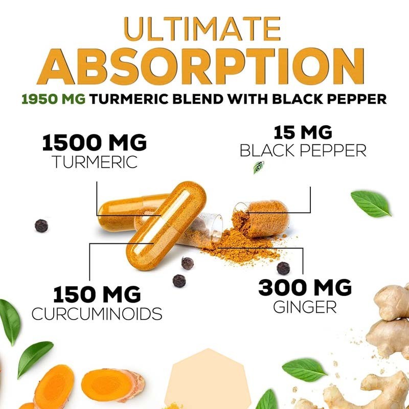 OEM 유기농 강황 & 생강, 후추가 함유된 강황 커큐민 보충제 - 최상의 흡수력, 관절 건강 지원 커큐민 캡슐