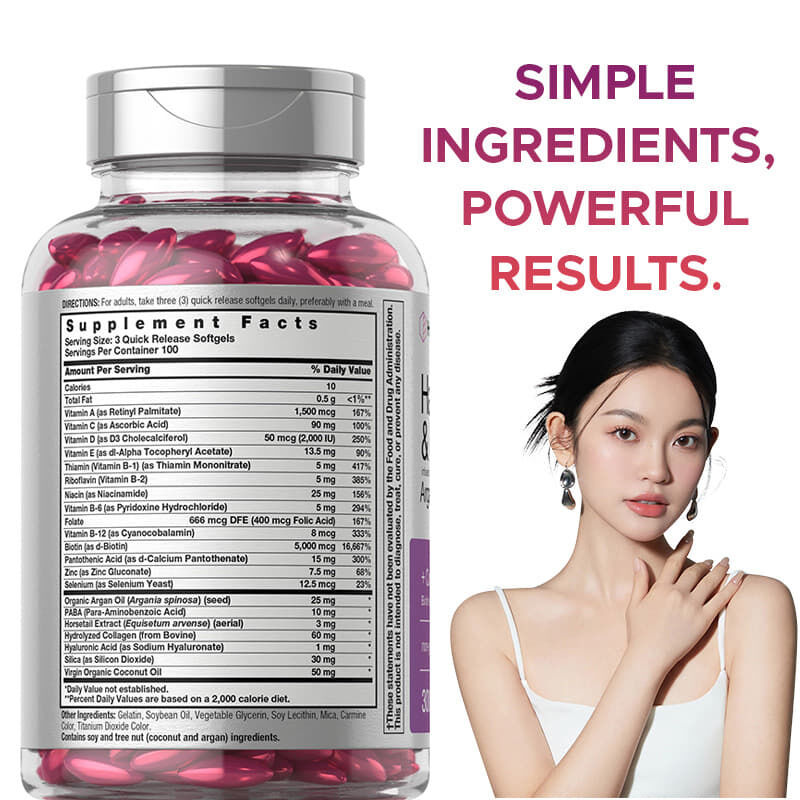 바이오틴 머리카락 성장 부드러운 젤 머리 피부와 손톱 비타민 콜라겐 비타민 C 원본 제조업체