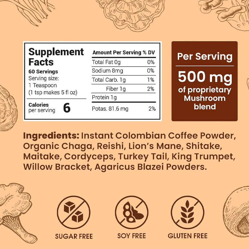 OEM/ODM Mushroom Extract Organic Lion's Mane Supports Memory Focus Mushroom Coffee Powder With Mushrooms